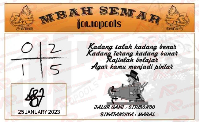 Syair SGP Mbah Semar 25 January 2023