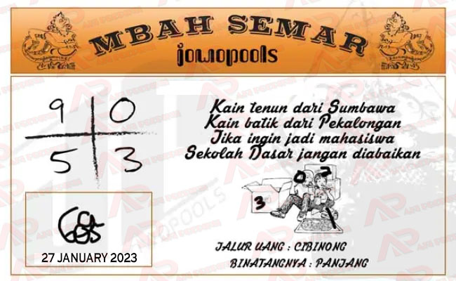 Syair SGP Mbah Semar 27 January 2023